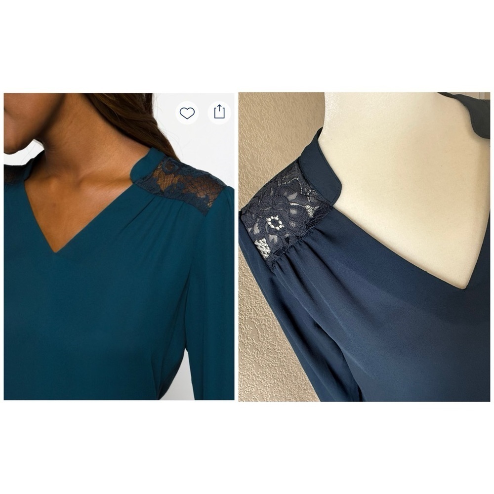 🌿 NWT FORTUNE + IVY Sarna Lace Detail Blouse – Navy Blue, XS 🌿 - Picture 2 of 9